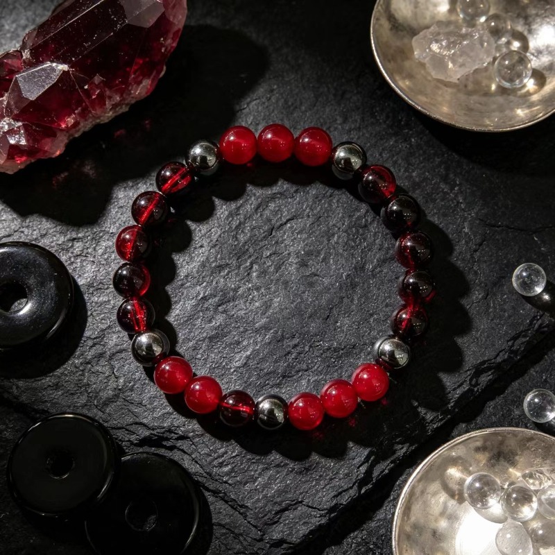 Women's Red and Black Beaded Bracelet, Everyday Wear